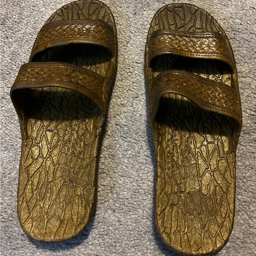 Brown Textured Slide Sandals